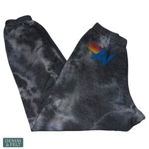 Aviator Nation Black Tie Dye Logo Sweatpants Medium Rainbow AV Graphic Lounge